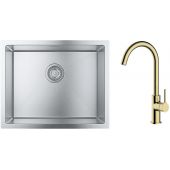 Zestaw Grohe K700 zlewozmywak 55x45 cm z baterią kuchenną Oltens Skafta stal szlachetna/złoty połysk (35206800, 31726SD0)