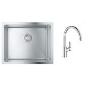 Zestaw Grohe K700 zlewozmywak stalowy 55x45 cm satyna z baterią kuchenną Start Edge chrom (31726SD0, 30529001)