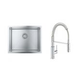 Zestaw Grohe K700 zlewozmywak stalowy 55x45 cm i bateria kuchenna Get chrom (31726SD0, 30361000)