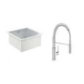 Zestaw Grohe K700 zlewozmywak stalowy 46,4x46,4 cm satyna i bateria kuchenna Get chrom (31578SD1, 30361000)