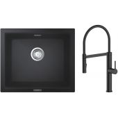 Zestaw Grohe K700U zlewozmywak granitowy 53,3x45,7 cm z baterią kuchenną Oltens Borga czarny granit/czarny mat (31654AP0, 35207300)