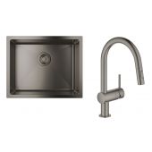 Zestaw Grohe K700U zlewozmywak stalowy 55x45 cm z baterią Grohe Minta brushed hard graphite (31574AL1, 32321AL2)