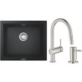 Zestaw Grohe K700 zlewozmywak granitowy 53,3x45,7 cm z baterią kuchenną Minta i dozownikiem Cosmopolitan (31654AP0, 32321DC2, 40535DC0)