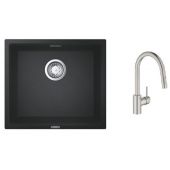 Zestaw Grohe K700 zlewozmywak granitowy czarny z baterią kuchenną Concetto stal  (31653AP0, 31483DC2)