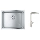 Zestaw Grohe K700 zlewozmywak stalowy satyna z baterią kuchenną Essence stal (31574SD1, 30270DC0)