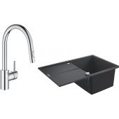 Zestaw Grohe K400 zlewozmywak 78x50 cm czarny granit z baterią kuchenną Grohe Concetto chrom (31639AP0, 31483002)