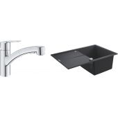 Zestaw Grohe K400 zlewozmywak 78x50 cm czarny granit z baterią kuchenną Grohe Start chrom (31639AP0, 30531001)