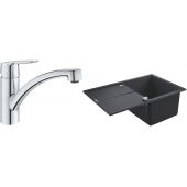 Zestaw Grohe K400 zlewozmywak 78x50 cm czarny granit z baterią kuchenną Grohe Start (31639AP0, 30530002)