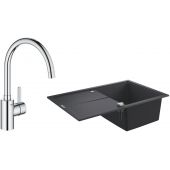 Zestaw Grohe K400 zlewozmywak 78x50 cm czarny granit z baterią kuchenną Eurosmart Cosmopolitan (31639AP0, 32843002)