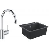 Zestaw Grohe K700 zlewozmywak 56x51 cm czarny granit z baterią kuchenną Concetto chrom (31651AP0, 32663003)