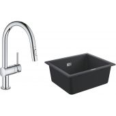 Zestaw Grohe K700 zlewozmywak 53,3x45,7 cm czarny granit z baterią kuchenną elektroniczną Minta Touch chrom (31654AP0, 31358002)