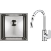 Zestaw Oltens Stalvask zlewozmywak stalowy 44x44 cm z baterią kuchenną Lista stal polerowana/chrom (71100100, 35202100)