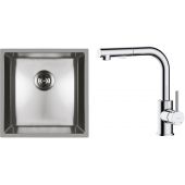 Zestaw Oltens Stalvask zlewozmywak stalowy 44x44 cm z baterią kuchenną Myvat stal polerowana/chrom (71100100, 35205100)