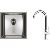 Zestaw Oltens Stalvask zlewozmywak stalowy 44x44 cm z baterią kuchenną Skafta stal polerowana/chrom (71100100, 35206100)