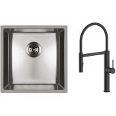 Zestaw Oltens Stalvask zlewozmywak stalowy 44x44 cm z baterią kuchenną Borga stal polerowana/czarny mat (71100100, 35207300)