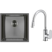 Zestaw Oltens Stalvask zlewozmywak stalowy 44x44 cm z baterią kuchenną Lista czarny/chrom (71100300, 35202100)
