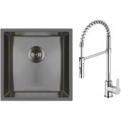 Zestaw Oltens Stalvask zlewozmywak stalowy 44x44 cm z baterią kuchenną Duf czarny/chrom (71100300, 35203100)