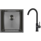Zestaw Oltens Stalvask zlewozmywak stalowy 44x44 cm z baterią kuchenną Skafta czarny/czarny mat (71100300, 35206300)