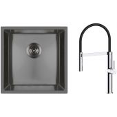 Zestaw Oltens Stalvask zlewozmywak stalowy 44x44 cm z baterią kuchenną Borga czarny/chrom (71100300, 35207100)