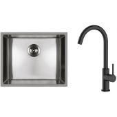 Zestaw Oltens Stalvask zlewozmywak stalowy 54x44 cm z baterią kuchenną Skafta stal polerowana/czarny mat (71101100, 35206300)