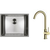 Zestaw Oltens Stalvask zlewozmywak stalowy 54x44 cm z baterią kuchenną Skafta stal polerowana/złoty połysk (71101100, 35206800)