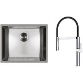 Zestaw Oltens Stalvask zlewozmywak stalowy 54x44 cm z baterią kuchenną Borga stal polerowana/chrom/czarny (71101100, 35207100)