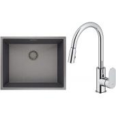 Zestaw Oltens Stalvask zlewozmywak stalowy 54x44 cm z baterią kuchenną Lista czarny/chrom (71101300, 35202100)