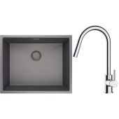 Zestaw Oltens Stalvask zlewozmywak stalowy 54x44 cm z baterią kuchenną Litla czarny/chrom (71101300, 35204100)