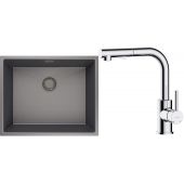 Zestaw Oltens Stalvask zlewozmywak stalowy 54x44 cm z baterią kuchenną Myvat czarny/chrom (71101300, 35205100)