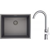 Zestaw Oltens Stalvask zlewozmywak stalowy 54x44 cm z baterią kuchenną Skafta czarny/chrom (71101300, 35206100)