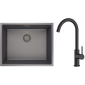 Zestaw Oltens Stalvask zlewozmywak stalowy 54x44 cm z baterią kuchenną Skafta czarny/czarny mat (71101300, 35206300)