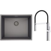 Zestaw Oltens Stalvask zlewozmywak stalowy 54x44 cm z baterią kuchenną Borga czarny/chrom (71101300, 35207100)