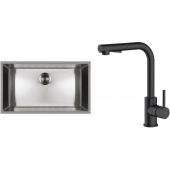 Zestaw Oltens Stalvask zlewozmywak stalowy 76x44 cm z baterią kuchenną Myvat stal polerowana/czarny mat (71102100, 35205300)