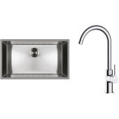 Zestaw Oltens Stalvask zlewozmywak stalowy 76x44 cm z baterią kuchenną Skafta stal polerowana/chrom (71102100, 35206100)