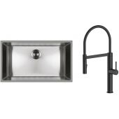 Zestaw Oltens Stalvask zlewozmywak stalowy 76x44 cm z baterią kuchenną Borga stal polerowana/czarny mat (71102100, 35207300)