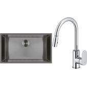Zestaw Oltens Stalvask zlewozmywak stalowy 76x44 cm z baterią kuchenną Lista czarny/chrom (71102300, 35202100)