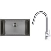 Zestaw Oltens Stalvask zlewozmywak stalowy 76x44 cm z baterią kuchenną Litla czarny/chrom (71102300, 35204100)