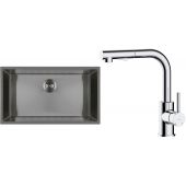 Zestaw Oltens Stalvask zlewozmywak stalowy 76x44 cm z baterią kuchenną Myvat czarny/chrom (71102300, 35205100)
