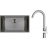 Zestaw Oltens Stalvask zlewozmywak stalowy 76x44 cm z baterią kuchenną Skafta czarny/chrom (71102300, 35206100)
