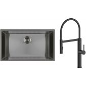 Zestaw Oltens Stalvask zlewozmywak stalowy 76x44 cm z baterią kuchenną Borga czarny/czarny mat (71102300, 35207300)