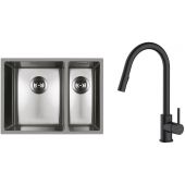 Zestaw Oltens Stalvask zlewozmywak stalowy 58x44 cm z baterią kuchenną Litla stal polerowana/czarny mat (71200100, 35204300)