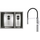 Zestaw Oltens Stalvask zlewozmywak stalowy 58x44 cm z baterią kuchenną Borga stal polerowana/chrom/czarny (71200100, 35207100)