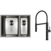 Zestaw Oltens Stalvask zlewozmywak stalowy 58x44 cm z baterią kuchenną Borga stal polerowana/czarny mat (71200100, 35207300)