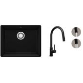 Zestaw Primagran Wenecja zlewozmywak granitowy z baterią kuchenną czarny (OOW6KC001, PBW9010KC)