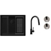Zestaw Primagran Praga zlewozmywak granitowy  i bateria kuchenna czarny (OOP6KC002, PBW9010KC)
