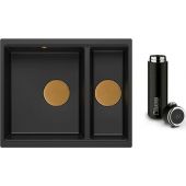 Zestaw Quadron Logan 150 zlewozmywak czarny/elementy miedziane z kubkiem termicznym 420 ml (HCQL5646U7C1U, M0051)