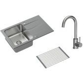 Zestaw Quadron Michael 111 zlewozmywak 78x48 cm szary/stal z baterią Kate i matą ociekową (FUSM7848SZ3623500BS, R3825GRMP)