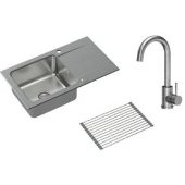 Zestaw Quadron Edward 111 zlewozmywak 78x44 cm szary/stal z baterią Kate i matą ociekową (FUSE7844SZ3623500BS, R3825GRMP)