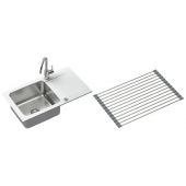 Zestaw  Quadron Edward 111 zlewozmywak 78x44 cm alabaster/stal z baterią Kate i matą ociekową (FUSE7844BI3623500BS, R3825GRMP)