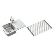 Zestaw Quadron Michael 111 zlewozmywak 78x48 cm alabaster/stal z baterią Kate i matą ociekową (FUSM7848BI3623500BS, R3825GRMP)